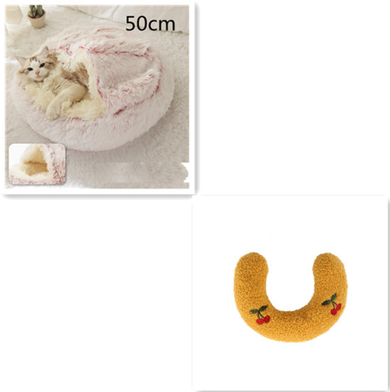 2-in-1 Plush Pet Bed for Dogs and Cats - Cozy Round Winter House with Soft Long Fur Design