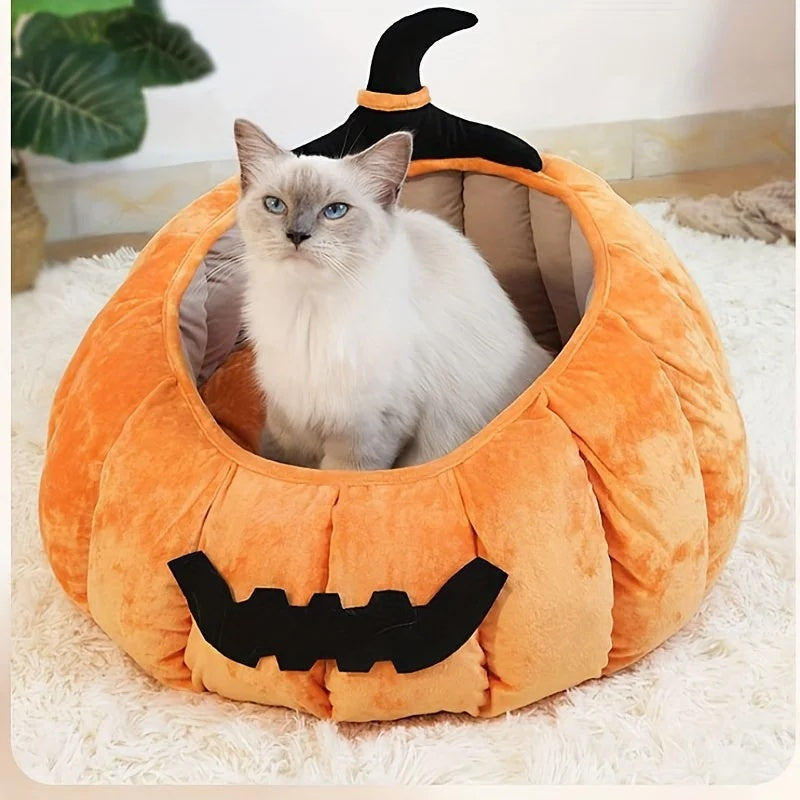 Pumpkin Cat Bed – Cozy Halloween Cave for Cats & Small Dogs