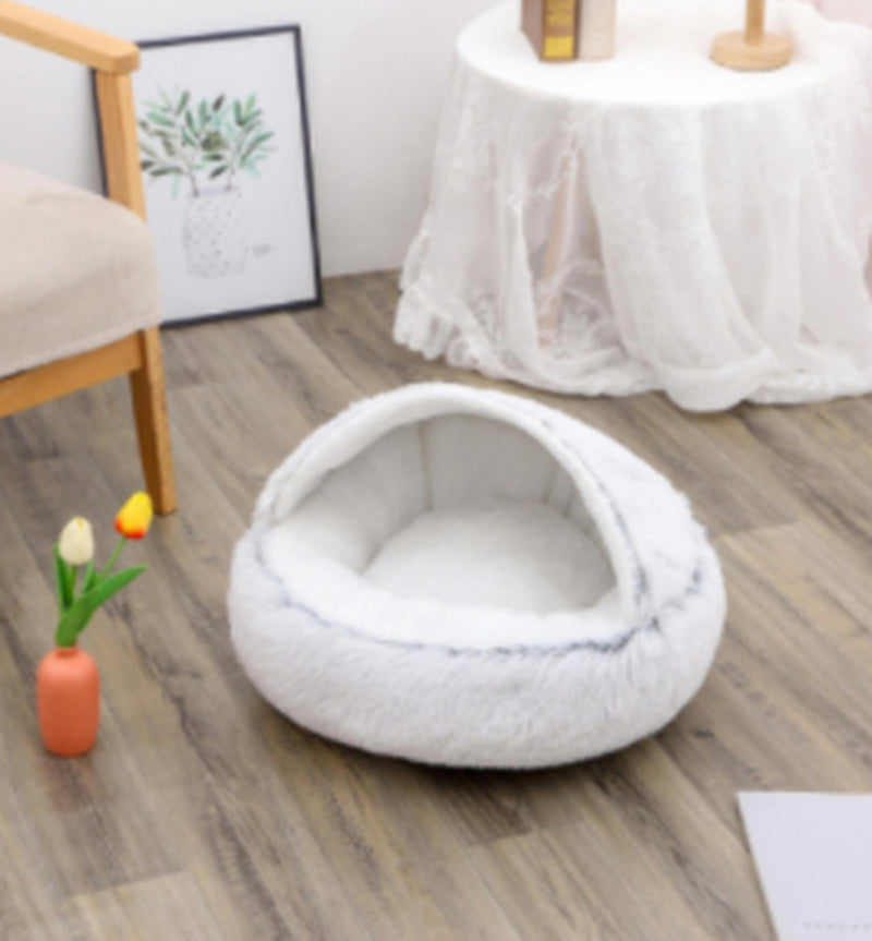 2-in-1 Plush Pet Bed for Dogs and Cats - Cozy Round Winter House with Soft Long Fur Design