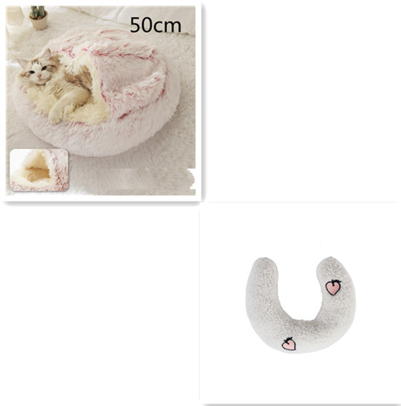 2-in-1 Plush Pet Bed for Dogs and Cats - Cozy Round Winter House with Soft Long Fur Design
