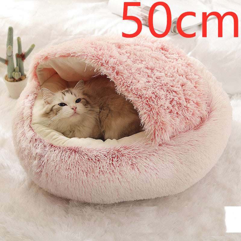 2-in-1 Plush Pet Bed for Dogs and Cats - Cozy Round Winter House with Soft Long Fur Design