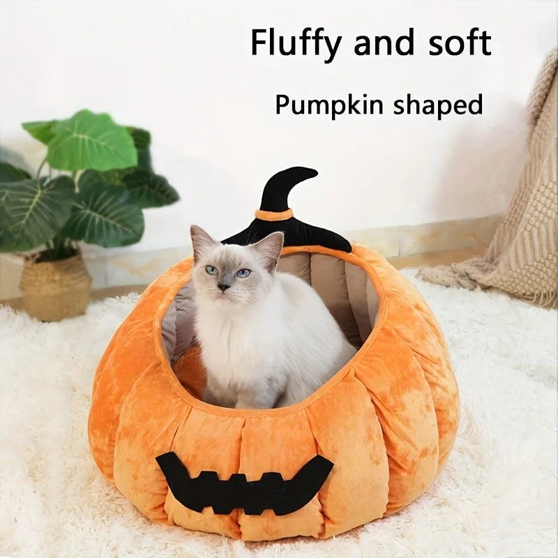 Pumpkin Cat Bed – Cozy Halloween Cave for Cats & Small Dogs