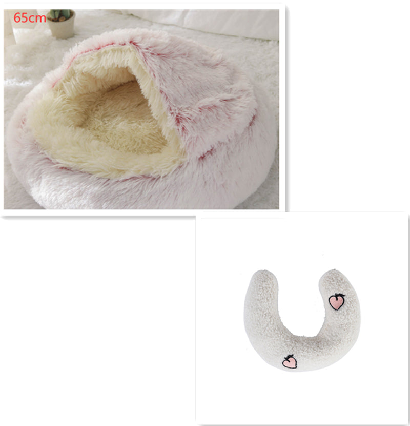 2-in-1 Plush Pet Bed for Dogs and Cats - Cozy Round Winter House with Soft Long Fur Design