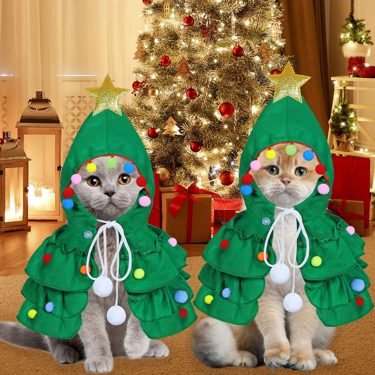 Christmas Tree Costume for Cats & Small Dogs – Pom-Pom Cape