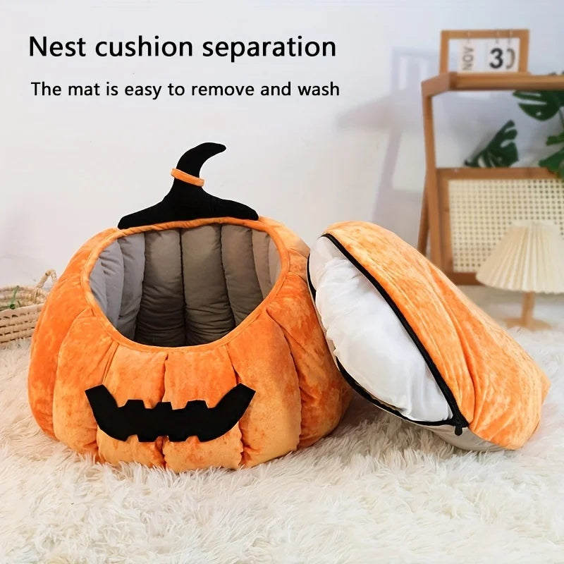 Pumpkin Cat Bed – Cozy Halloween Cave for Cats & Small Dogs
