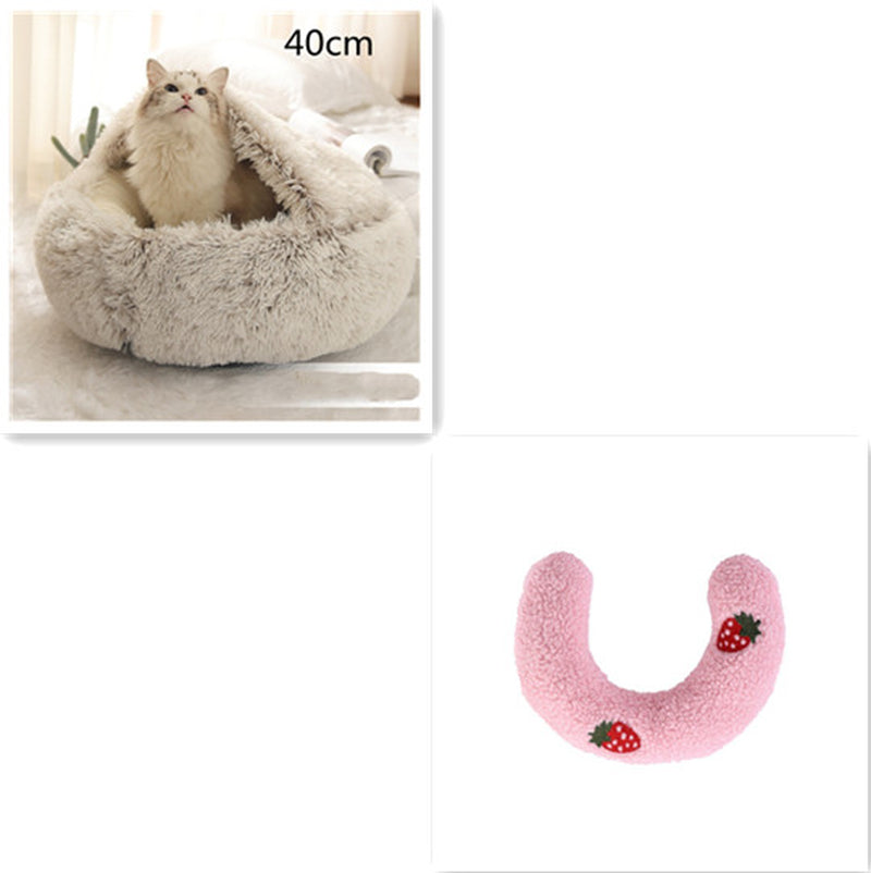 2-in-1 Plush Pet Bed for Dogs and Cats - Cozy Round Winter House with Soft Long Fur Design