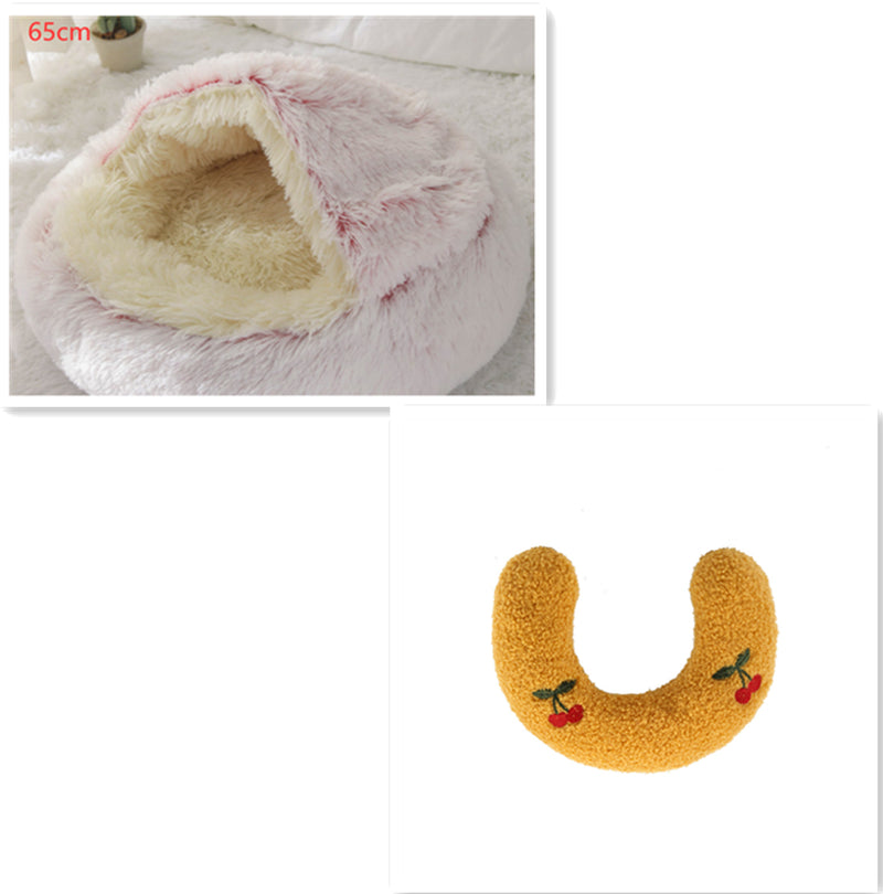 2-in-1 Plush Pet Bed for Dogs and Cats - Cozy Round Winter House with Soft Long Fur Design