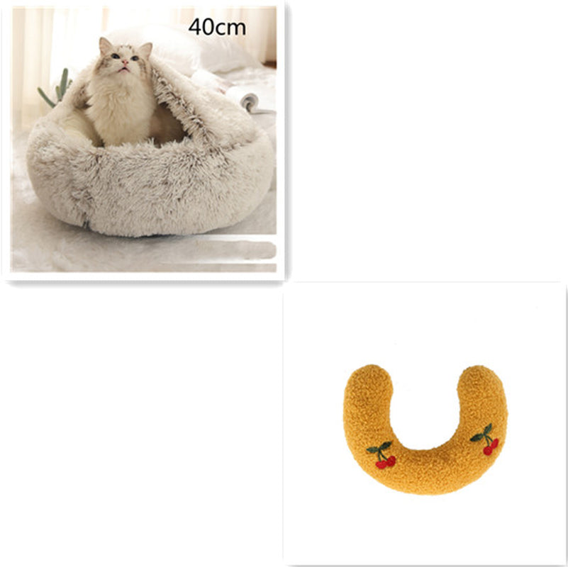 2-in-1 Plush Pet Bed for Dogs and Cats - Cozy Round Winter House with Soft Long Fur Design