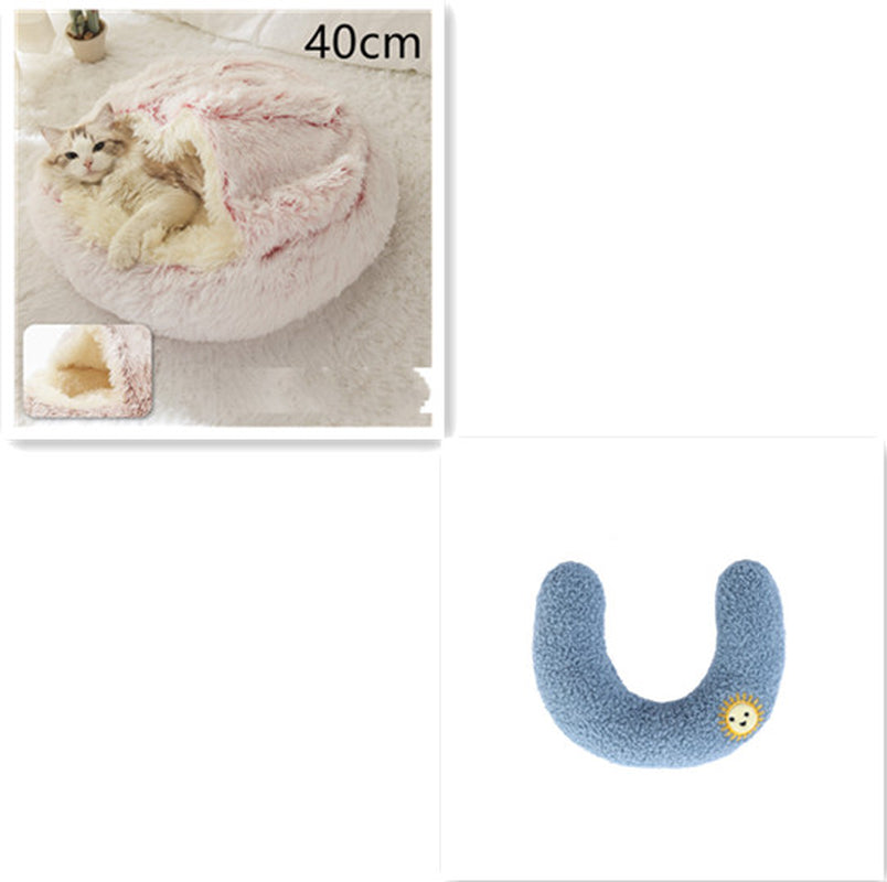 2-in-1 Plush Pet Bed for Dogs and Cats - Cozy Round Winter House with Soft Long Fur Design