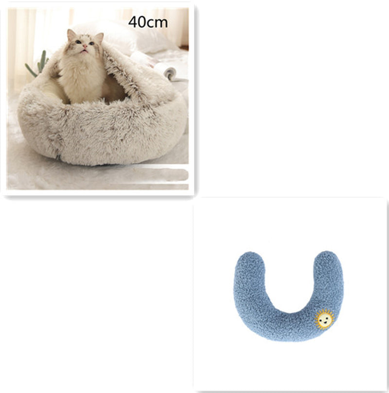 2-in-1 Plush Pet Bed for Dogs and Cats - Cozy Round Winter House with Soft Long Fur Design