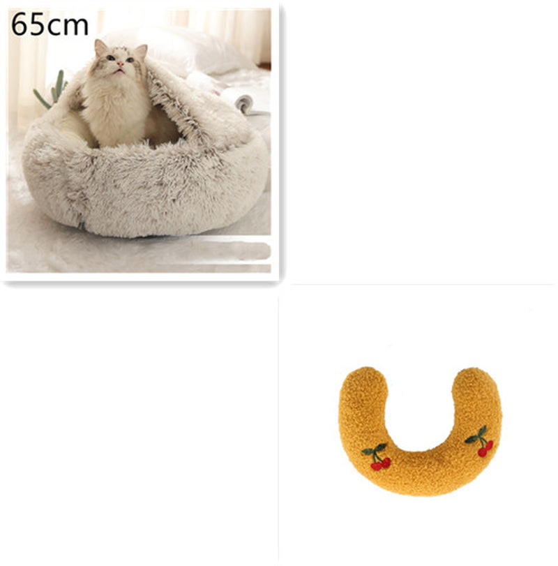 2-in-1 Plush Pet Bed for Dogs and Cats - Cozy Round Winter House with Soft Long Fur Design