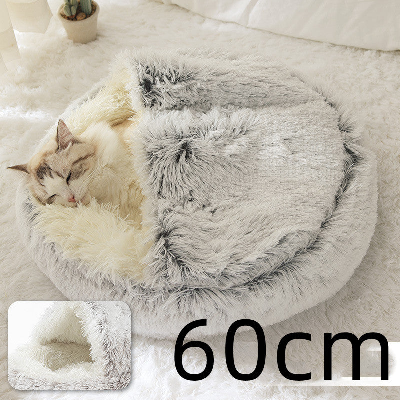 2-in-1 Plush Pet Bed for Dogs and Cats - Cozy Round Winter House with Soft Long Fur Design