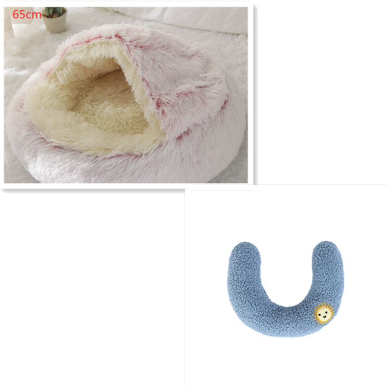 2-in-1 Plush Pet Bed for Dogs and Cats - Cozy Round Winter House with Soft Long Fur Design