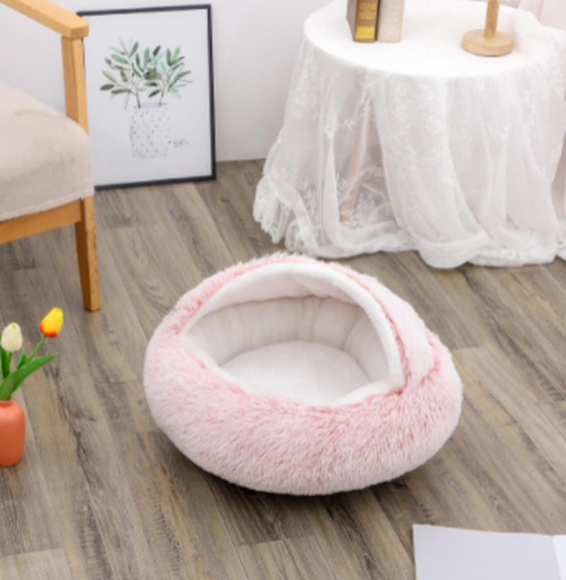 2-in-1 Plush Pet Bed for Dogs and Cats - Cozy Round Winter House with Soft Long Fur Design