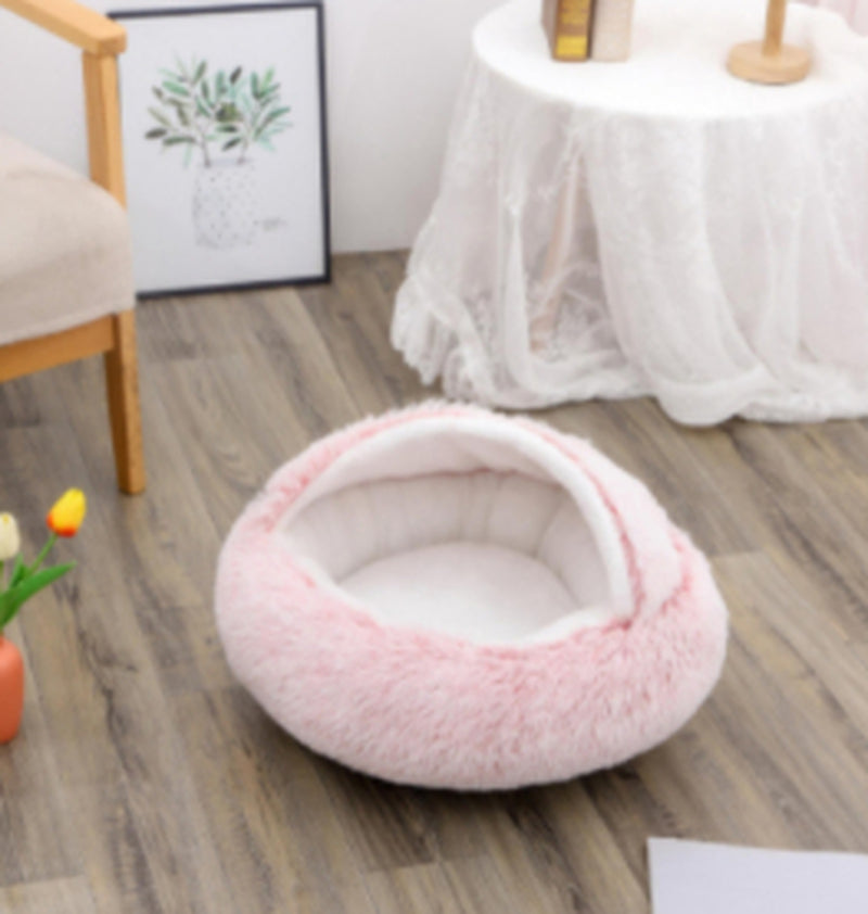 2-in-1 Plush Pet Bed for Dogs and Cats - Cozy Round Winter House with Soft Long Fur Design