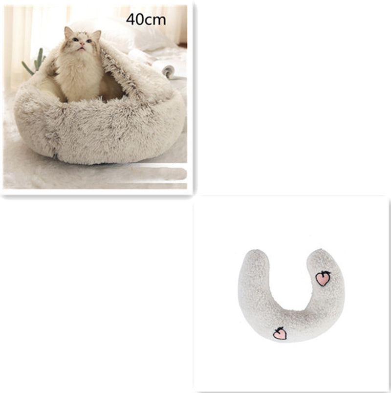 2-in-1 Plush Pet Bed for Dogs and Cats - Cozy Round Winter House with Soft Long Fur Design