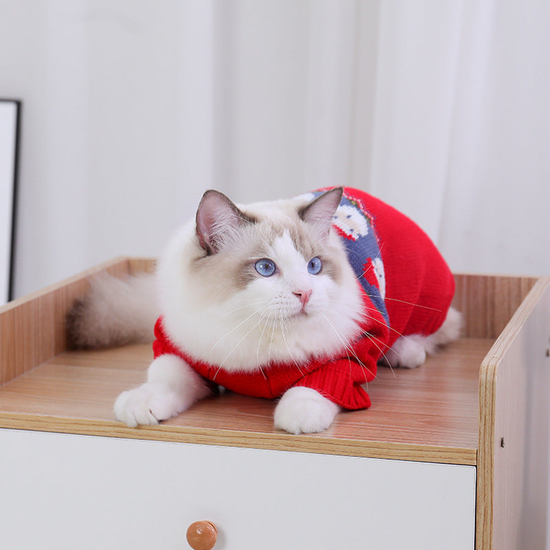 Santa Christmas Sweater for Cats & Small Dogs – Cozy Jacquard Knit