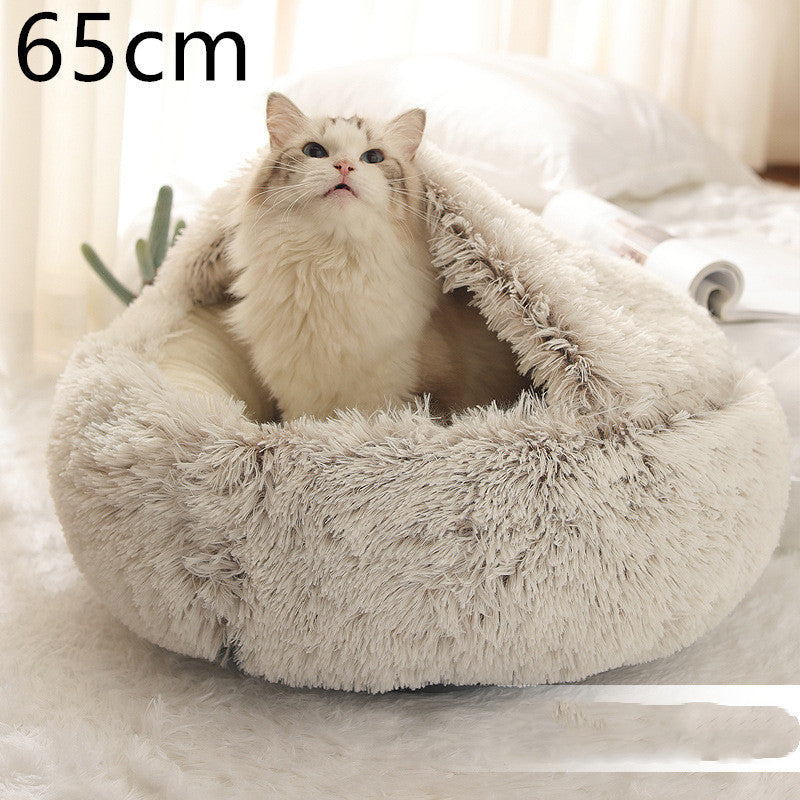2-in-1 Plush Pet Bed for Dogs and Cats - Cozy Round Winter House with Soft Long Fur Design