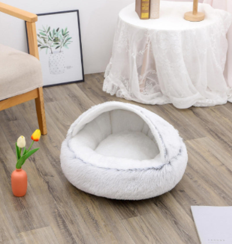 2-in-1 Plush Pet Bed for Dogs and Cats - Cozy Round Winter House with Soft Long Fur Design
