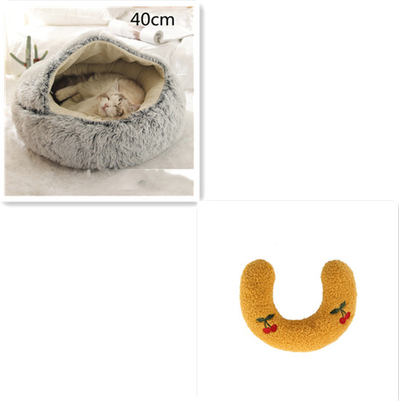 2-in-1 Plush Pet Bed for Dogs and Cats - Cozy Round Winter House with Soft Long Fur Design