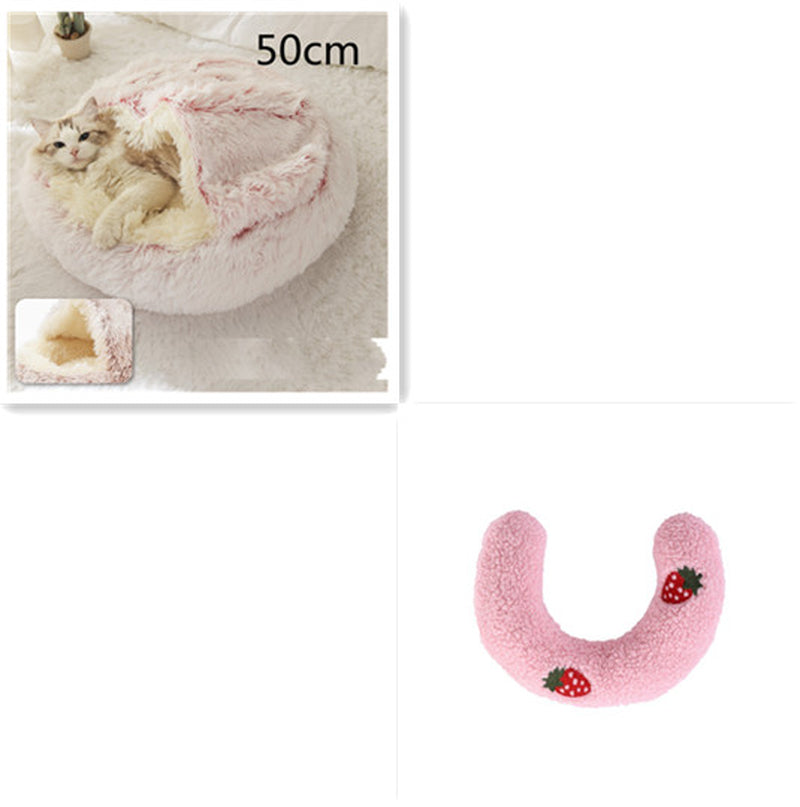 2-in-1 Plush Pet Bed for Dogs and Cats - Cozy Round Winter House with Soft Long Fur Design