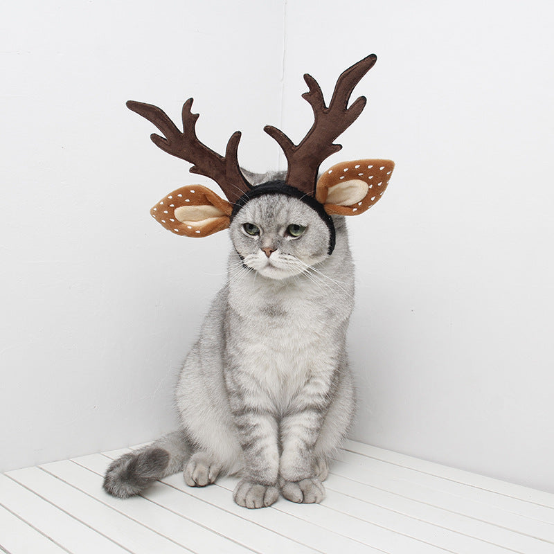 Reindeer Antler Headband for Pets – Plush Christmas Photo Prop