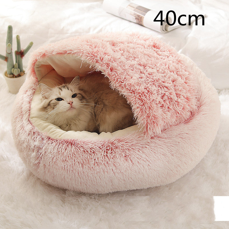 2-in-1 Plush Pet Bed for Dogs and Cats - Cozy Round Winter House with Soft Long Fur Design