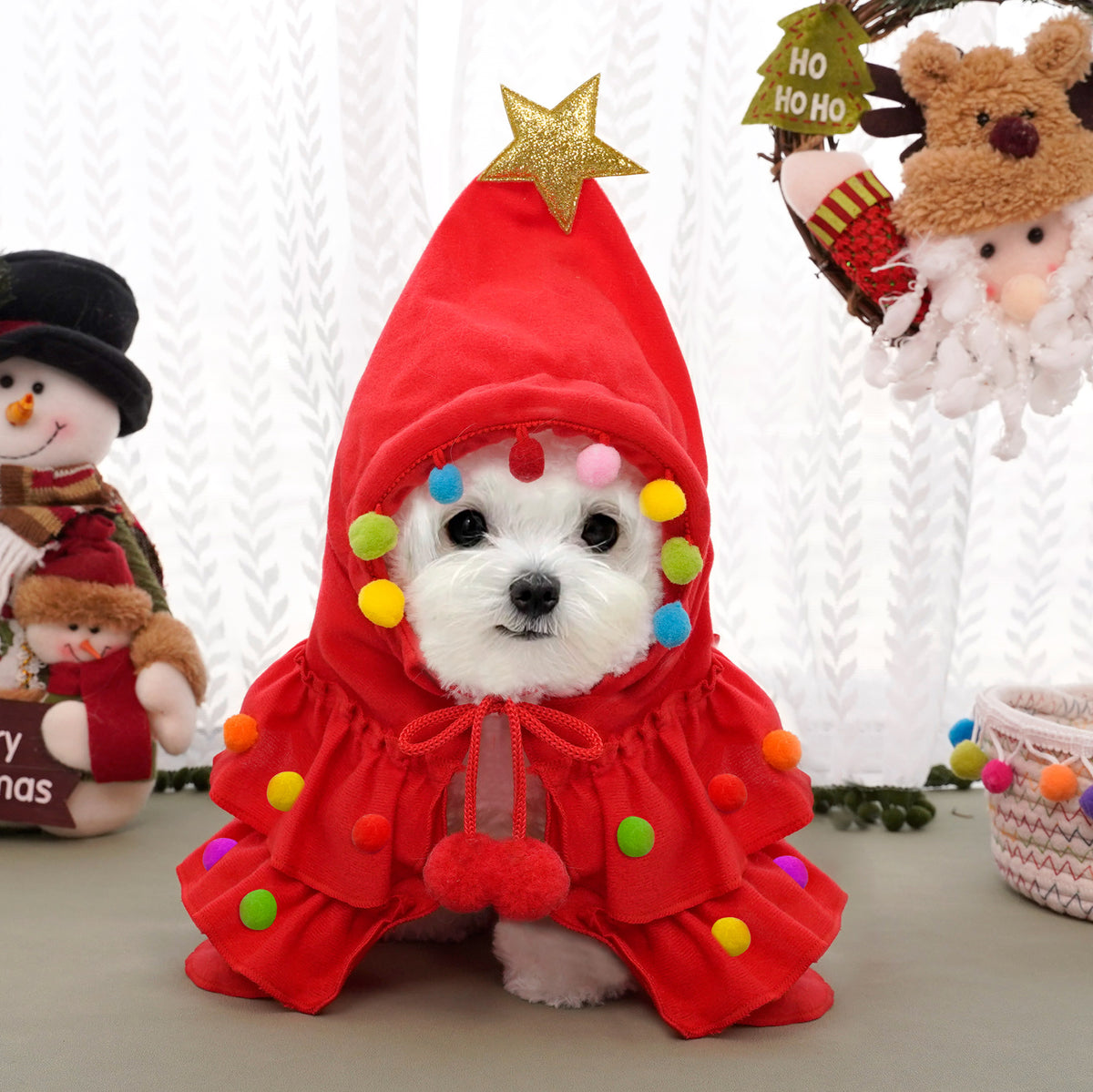 Christmas Tree Costume for Cats & Small Dogs – Pom-Pom Cape