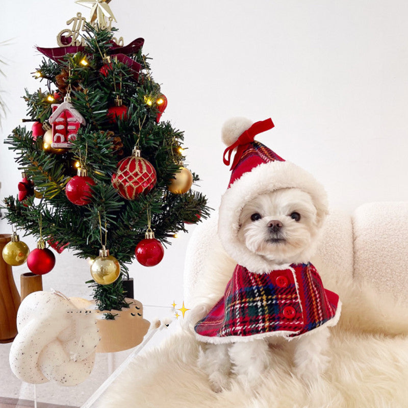 Plaid Santa Cape for Small Dogs & Cats – Hooded Fleece